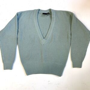 Vintage Lambswool V-Neck Ribbed Sweater in Dusty Sage Green Liz Claiborne